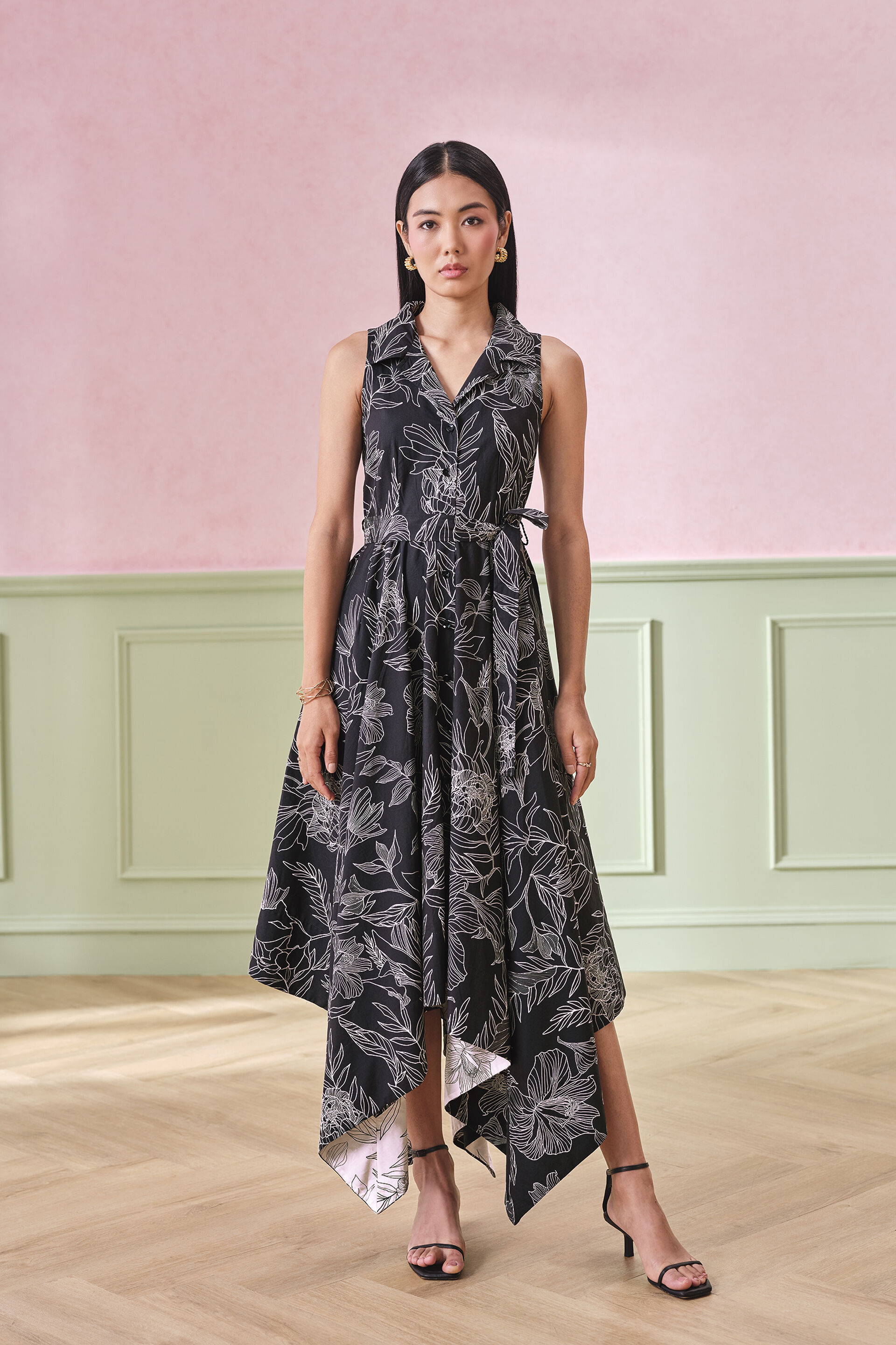 Stardust Blossom Cotton Dress, Black, image 2